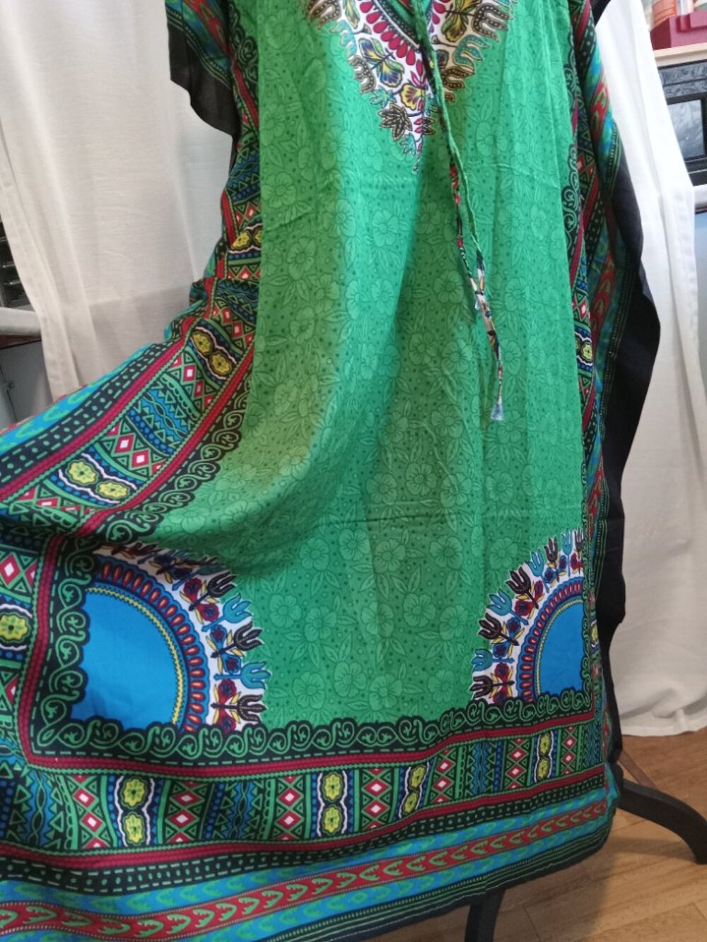 Dashiki Dress Kaftan Poncho Hippie Drawstring Djabella Green One Size - Picture 4 of 16